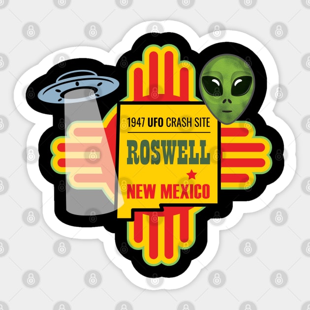 Roswell NM: New Mexico UFO Alien Crash Site 1947 Zia Sticker by spacedust